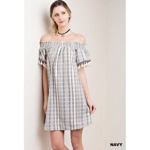 Tassel Trim Off The Shoulder Dress